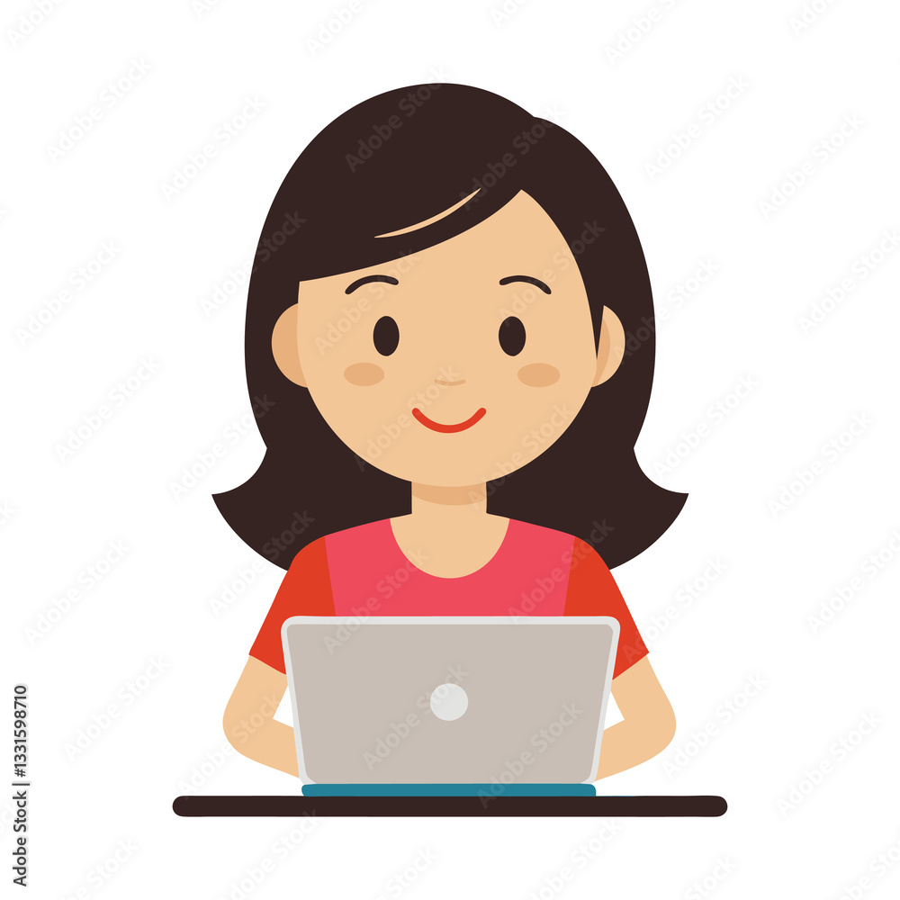 girl working with laptop on transparent background girl working with laptop on transparent background