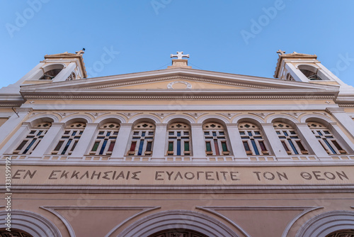 A detail of the facade of the ancient Church of Saint Irene, Athens, Greece