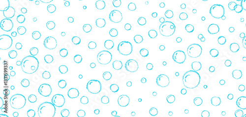 Doodle seamless pattern of soap drawn by chalk or pastel crayon. Charcoal water bubbles repeating elements. Chalk sketch rounded fizzy drink shapes. Vector background of aqua shower drop and sparkle