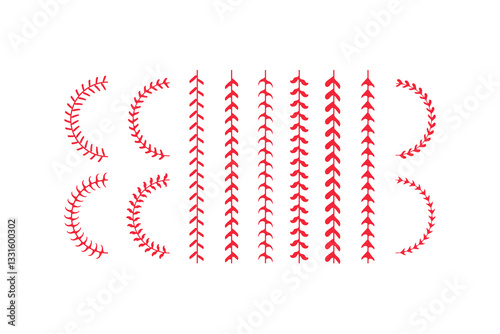 Baseball Stitching Designs Red Curve, Straight, and Arc Patterns