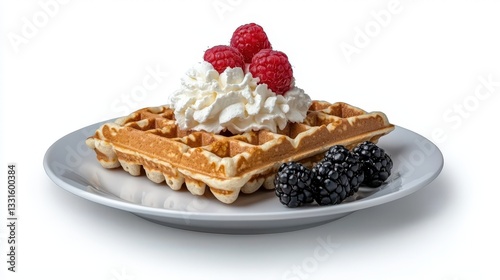 Delicious Waffle Topped with Whipped Cream and Fresh Berries