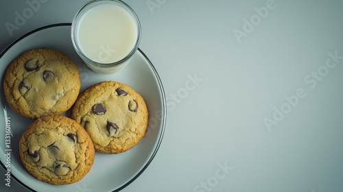 Freshly Baked Cookies on Plate with Glass of Milk on Tabletop