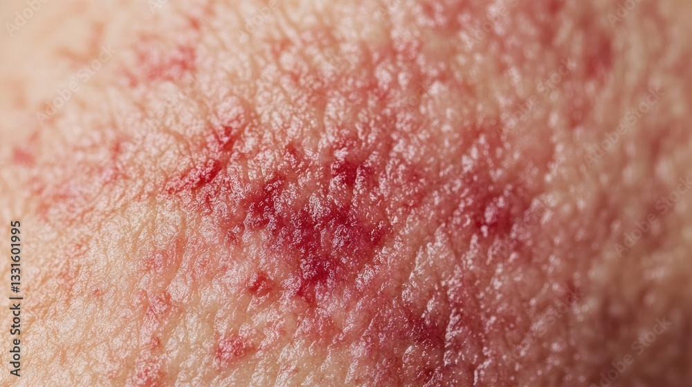 Fototapeta premium Acute psoriasis on the knees, body, and elbows is an autoimmune dermatological condition characterized by large, red, inflamed, scaly patches.