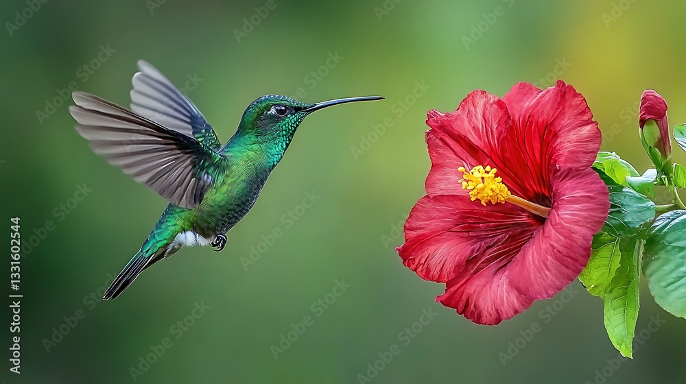 Naklejka premium Hummingbird and Hibiscus: A Moment of Grace