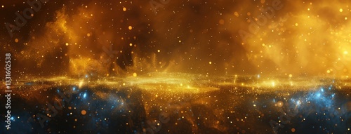 Golden Glowing Space Dust with Sparkling Stars