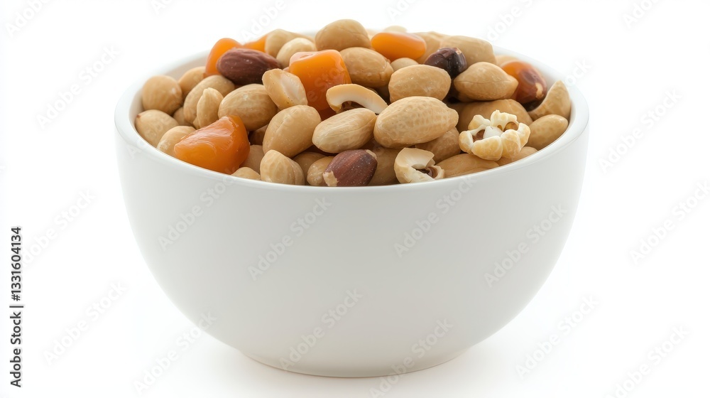 Mixed Nuts in White Bowl on Plain Background for Healthy Snack Mixed Nuts in White Bowl on Plain Background for Healthy Snack