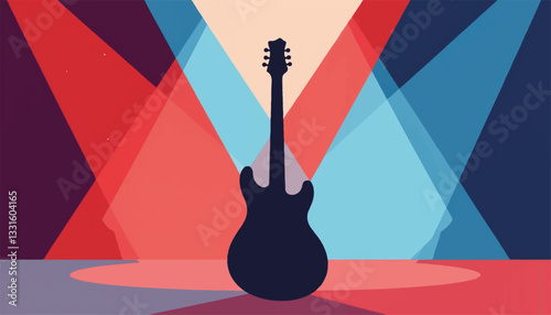 Geometric guitar silhouette on vibrant stage, musical artistry