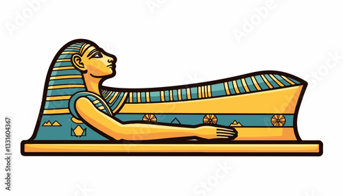 Ancient Egyptian sarcophagus with geometric design, cultural symbolism