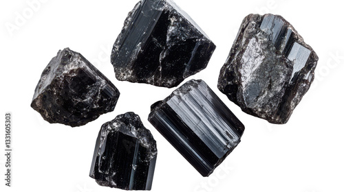 Raw Black Tourmaline Crystals: Powerful Gemstone for Protection, Grounding, and Healing. Natural Mineral Specimen with a Shiny Luster and Dark Texture