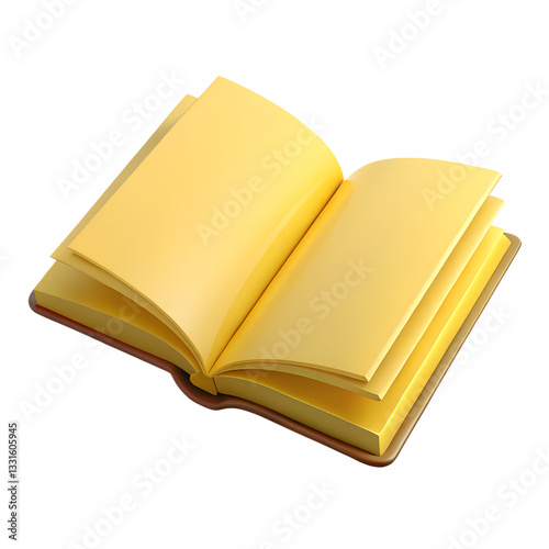 Cute cartoon open book. Realistic 3d rendering isolated on white background. Plastic style icon