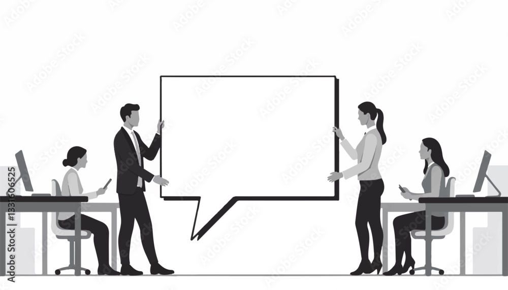 Obraz premium Collaborative brainstorming in office with speech bubble, teamwork concept