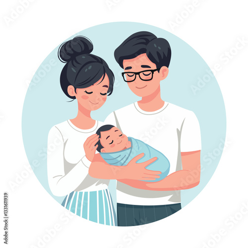 parents holding newborn baby vector cartoon flat design