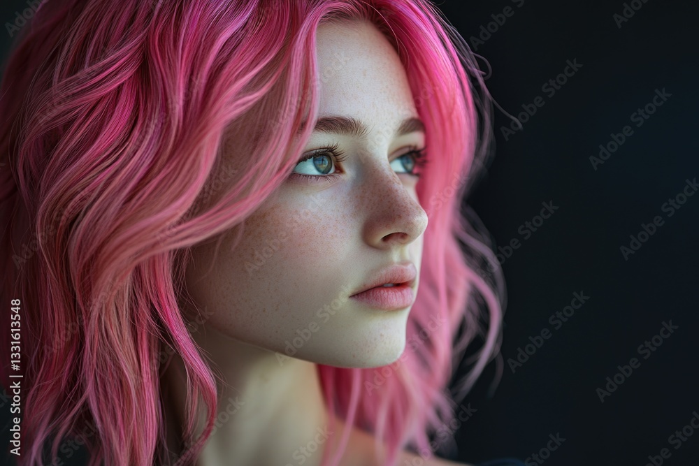 Fototapeta premium A close-up shot of a person with vibrant pink hair