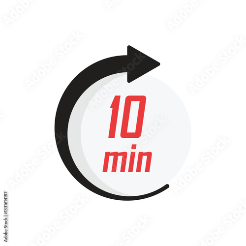 10 minutes on stopwatch icon in flat style. Clock face timer vector illustration on isolated background. Countdown sign business concept.