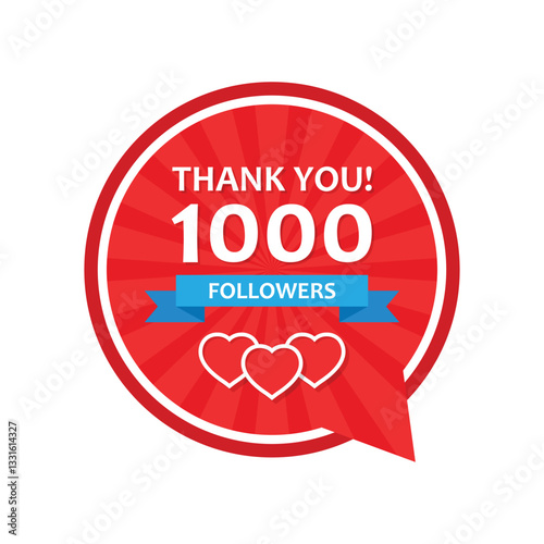 Thank you 1000 followers icon in flat style. Subscription amount vector illustration on isolated background. 1k follower sign business concept.