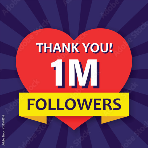 Thank you 1000000 followers icon in flat style. Subscription amount vector illustration on isolated background. 1m follower sign business concept.