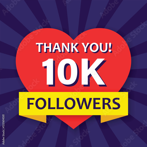 Thank you 10000 followers icon in flat style. Subscription amount vector illustration on isolated background. 10k follower sign business concept.