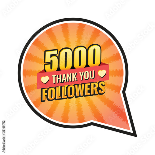 Thank you 5000 followers icon in flat style. Subscription amount vector illustration on isolated background. 5k follower sign business concept.