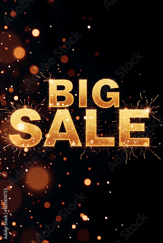 Obraz na płótnie Bright golden text declaring big sale sparkles against a black background, attracting attention for promotional events and discounts w salonie