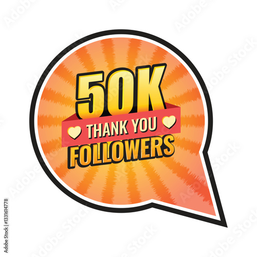 Thank you 50000 followers icon in flat style. Subscription amount vector illustration on isolated background. 50k follower sign business concept.