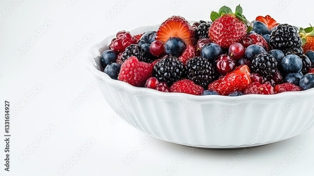 Fresh Mixed Berries in White Bowl on Light Background Fresh Mixed Berries in White Bowl on Light Background