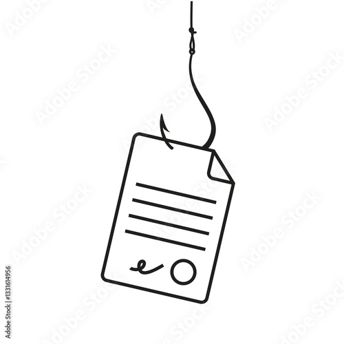 The sheet with the contract hangs on a phishing hook