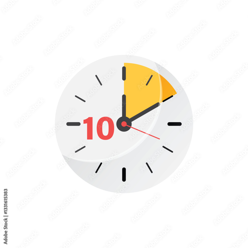 10 minutes on stopwatch icon in flat style. Clock face timer vector illustration on isolated background. Countdown sign business concept. 10 minutes on stopwatch icon in flat style. Clock face timer vector illustration on isolated background. Countdown sign business concept.