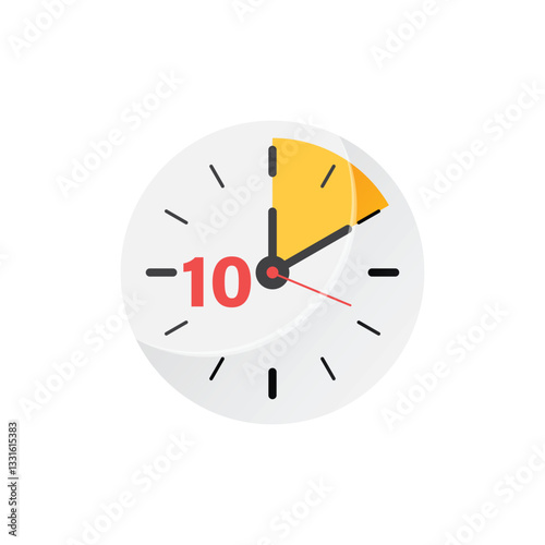 10 minutes on stopwatch icon in flat style. Clock face timer vector illustration on isolated background. Countdown sign business concept.