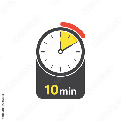 10 minutes on stopwatch icon in flat style. Clock face timer vector illustration on isolated background. Countdown sign business concept.