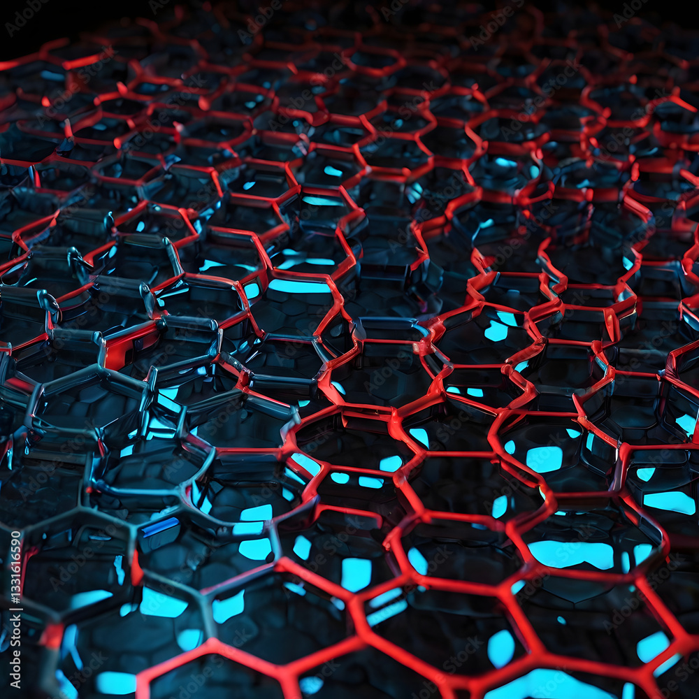 Fototapeta premium A futuristic network of hexagonal carbon fiber structures, interconnected like a high-tech digital honeycomb