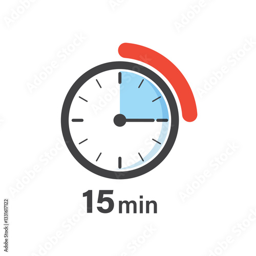 15 minutes on stopwatch icon in flat style. Clock face timer vector illustration on isolated background. Countdown sign business concept.