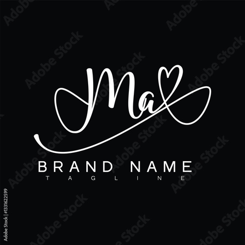 MA Handwritten initial letter with love . MA simple signature vector logo with Hart shape variation, beauty, photography letter logo design. M A