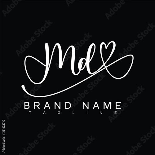 MD Handwritten initial letter with love . MD simple signature vector logo with Hart shape variation, beauty, photography letter logo design. M D