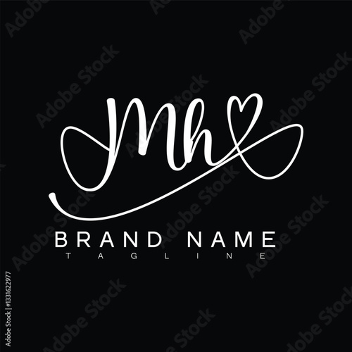 MH Handwritten initial letter with love . MH simple signature vector logo with Hart shape variation, beauty, photography letter logo design. M H