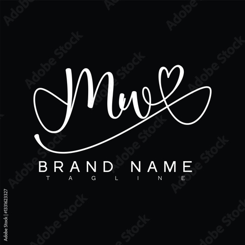 MW Handwritten initial letter with love . MW simple signature vector logo with Hart shape variation, beauty, photography letter logo design. M W