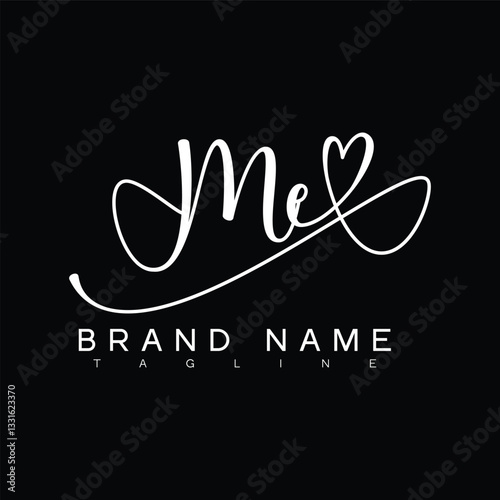 ME Handwritten initial letter with love . ME simple signature vector logo with Hart shape variation, beauty, photography letter logo design. M E