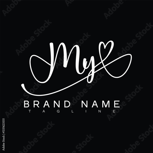 MY Handwritten initial letter with love . MY simple signature vector logo with Hart shape variation, beauty, photography letter logo design. M Y