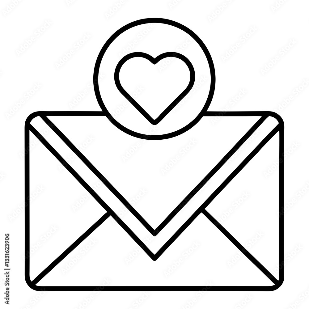 Simple Email Outline with Heart Badge