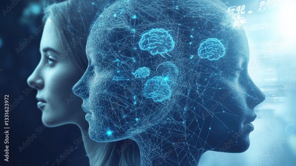 Obraz premium A futuristic hologram of interconnected minds, representing shared consciousness and unity.