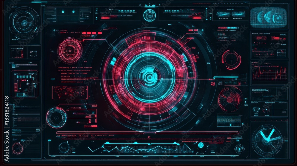 A futuristic holographic interface with digital controls. A futuristic holographic interface with digital controls.