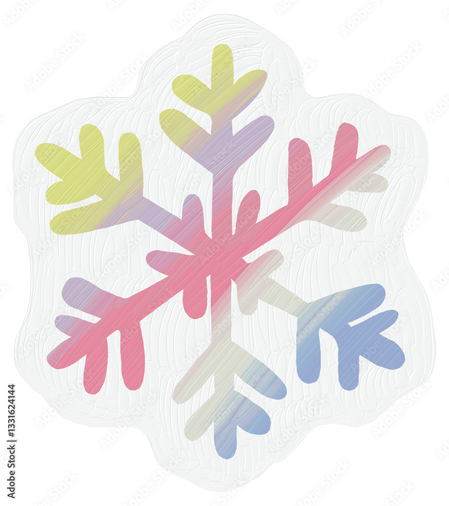 Obraz premium A stylized snowflake with a gradient of pastel colors is set against a light gray background.