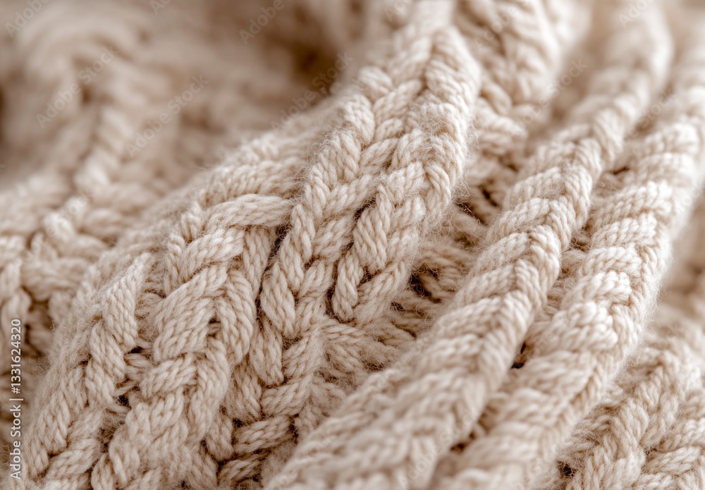Close Up of Beige Knitted Fabric Detailing Texture Warmth and Comfort Close Up of Beige Knitted Fabric Detailing Texture Warmth and Comfort