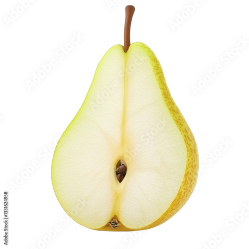green yellow half pear fruit isolated on white background clipping path