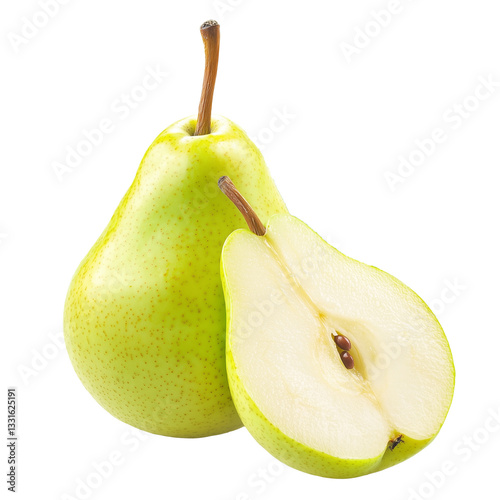 Green yellow pear fruit half slice isolated on white background photo