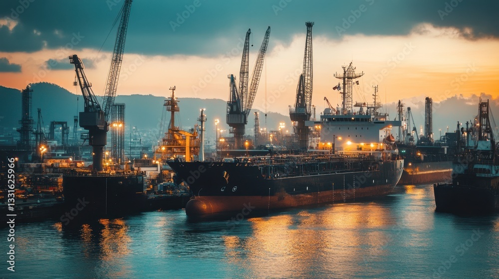 Fototapeta premium A large industrial shipyard with vessels under construction.