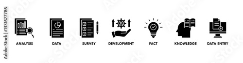 Research banner web icon vector illustration concept with icon of analysis, data, survey, development, fact, knowledge and data entry