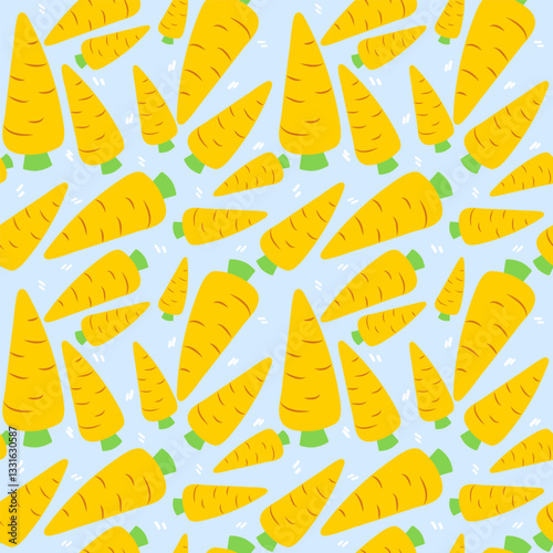 Carrots vector seamless pattern. Endless food background for kitchen wallpaper, textile, fabric, paper. Flat vegetables. Vegan, farm, natural
