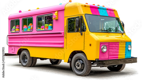 Vibrant ice cream trucks, candy-colored treat vendors on a transparent background