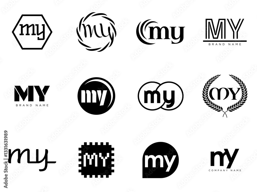 MY logo company template. Letter m and y logotype. Set different classic serif lettering and modern bold text with design elements. Initial font typography. MY logo company template. Letter m and y logotype. Set different classic serif lettering and modern bold text with design elements. Initial font typography.