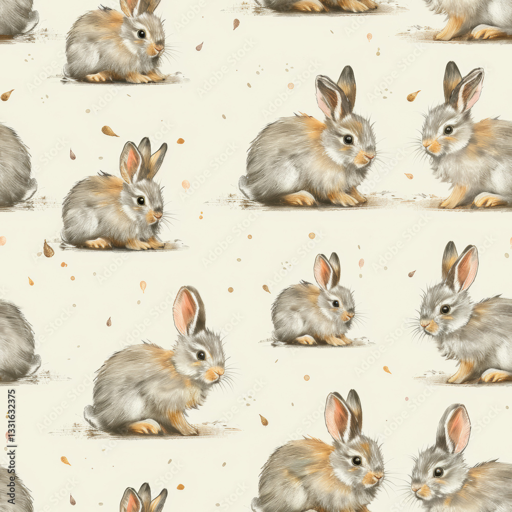Seamless Rabbit Pattern - Cute Hand-Drawn Bunny Design, Pastel Colors, 100% Tileable Seamless Rabbit Pattern - Cute Hand-Drawn Bunny Design, Pastel Colors, 100% Tileable